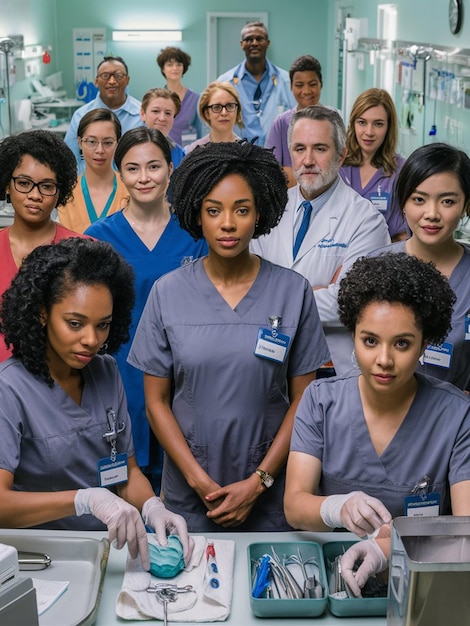 An image showing a diverse group of professionals in various public service roles (teacher, nurse, firefighter) smiling and standing together. The background includes a school, a hospital, and a fire station, representing their workplaces.